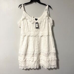 City Chic Ivory Lace Tiered Mini‎ Dress Spaghetti Strap Gold Zipper XL